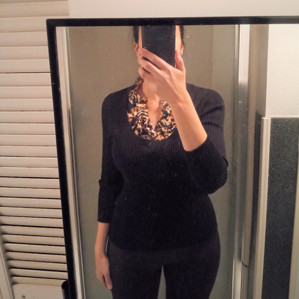 Women's black blouse with animal print collar Size M